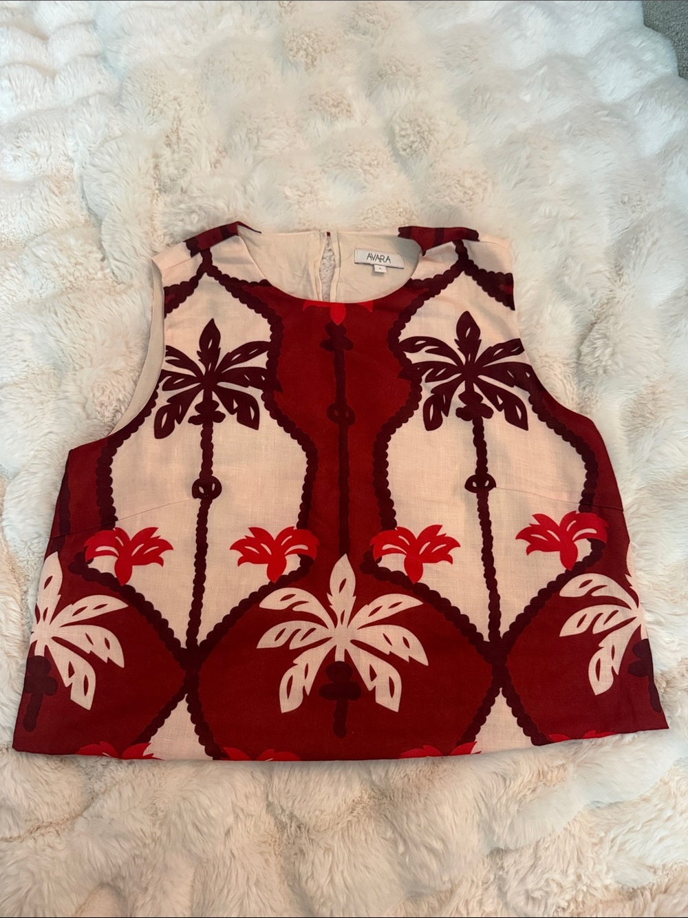 Avara  Red & Cream Printed Crop Tank